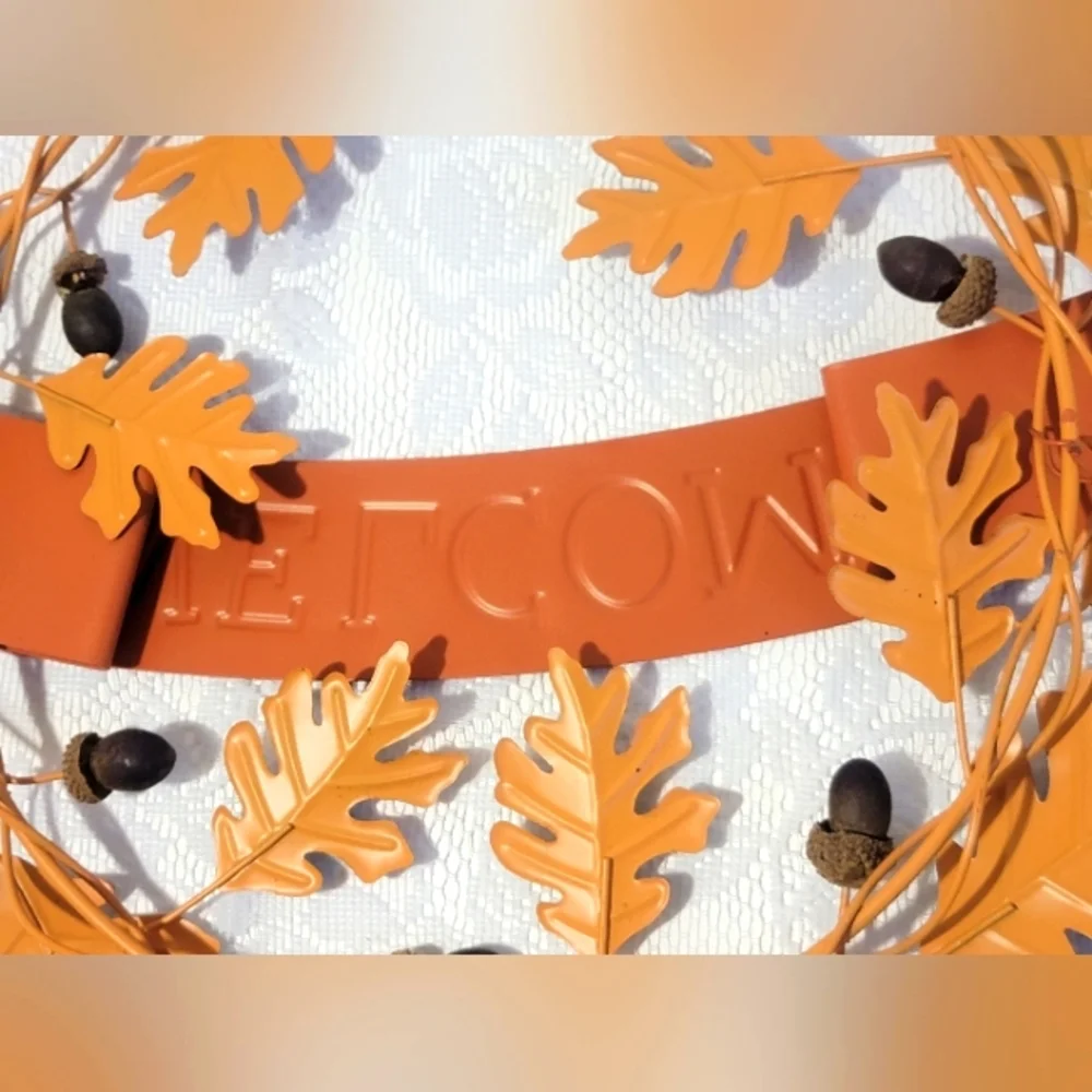Fall Welcome Sign Metal Autumn Leaf Color Oak Acorn Wreath Door Wall Home Decor